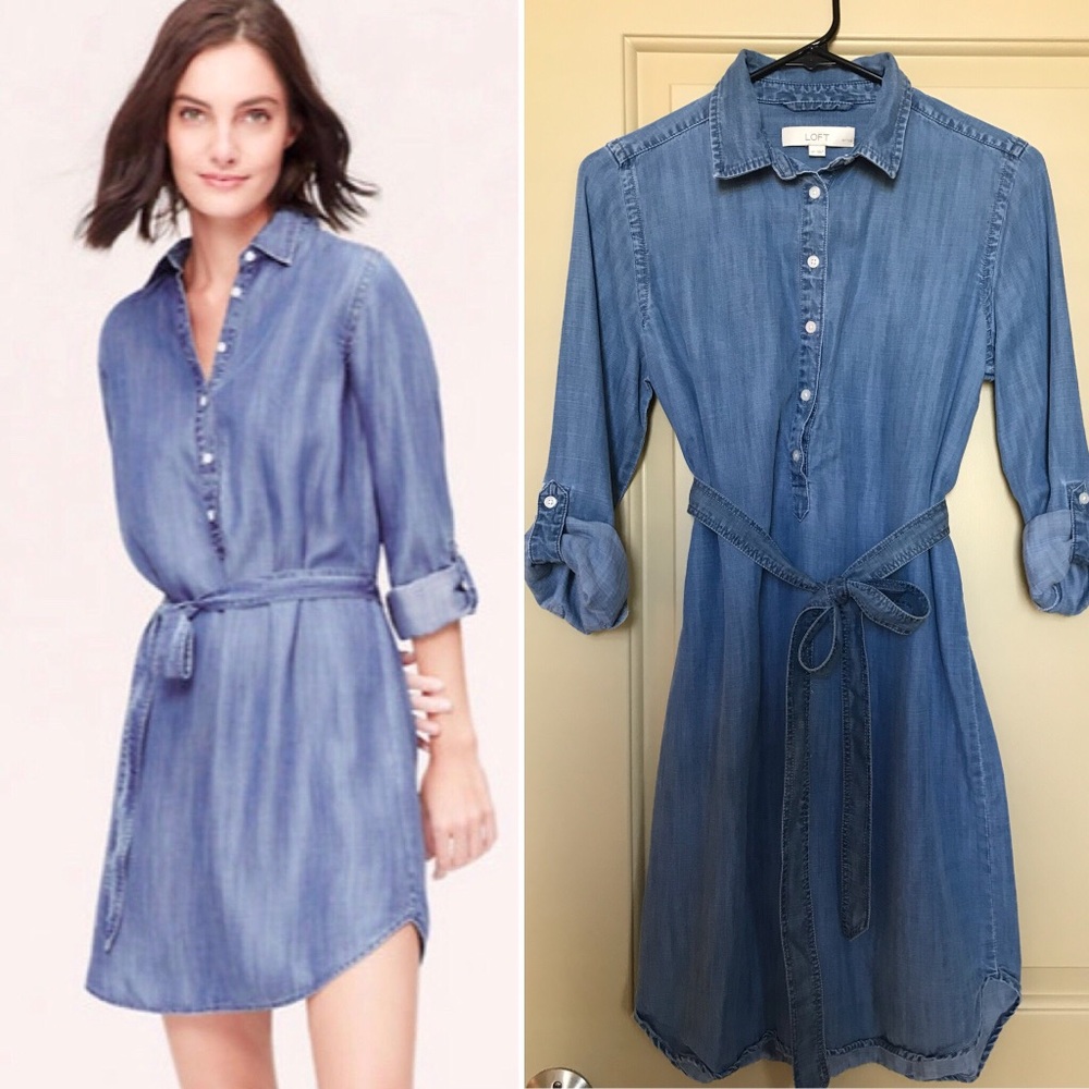 LOFT Softened Chambray Shirtdress - Petite